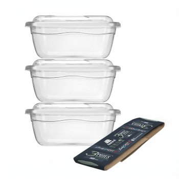 CONJUNTO 3 POTES RETANGULAR 500 ML TRANSPARENTE LUVA